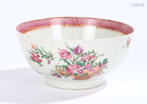 Chinese porcelain bowl, Qianlong, with a red border lip above foliate decoration, 14.5cm wide