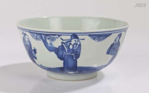 Chinese porcelain bowl, Qing Dynasty, 19th Century, in blue and white with figures standing in a