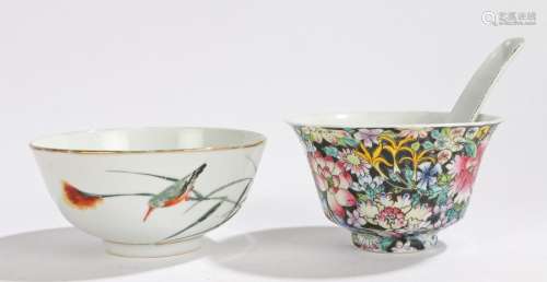 Chinese porcelain, to include a a bowl with a black ground and foliate decoration, another with