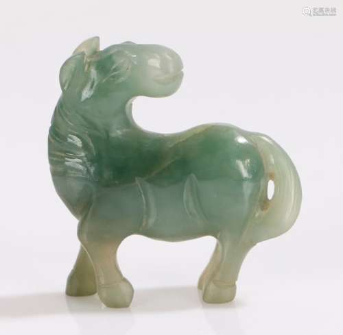 Chinese jade horse, the carved green jade depicting horse standing on all fours looking behind, 37mm