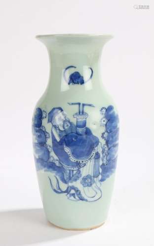 Chinese porcelain vase, Qing Dynasty, in celadon ground and a blue figural decorated front with a
