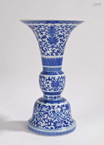 Chinese porcelain vase, Gu form, with foliate scroll decoration, feather and scroll edging, 25cm
