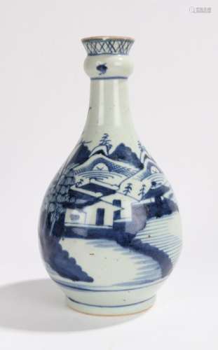 Chinese porcelain vase, Qing Dynasty, with buildings, trees and mountains, 23cm high