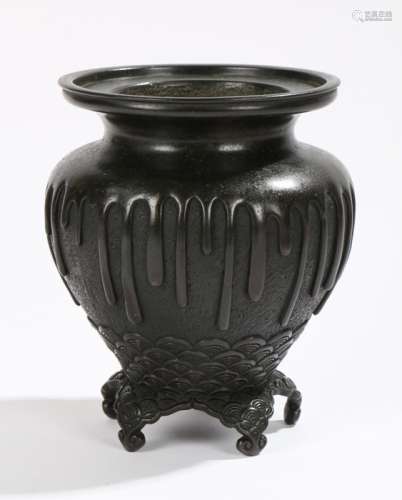 Japanese bronze urn, Meiji period, the vase form urn with a simulated glaze run the the collar above