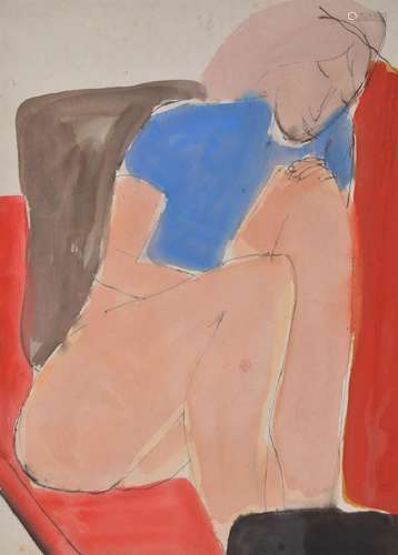 λ John Emanuel (British b. 1930) , Seated figure holding knees