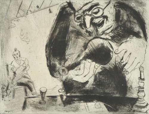 λ Marc Chagall (French 1887-1985), Pliouchkine offre a boire, from Les Ames Mortes (Cramer Books 17