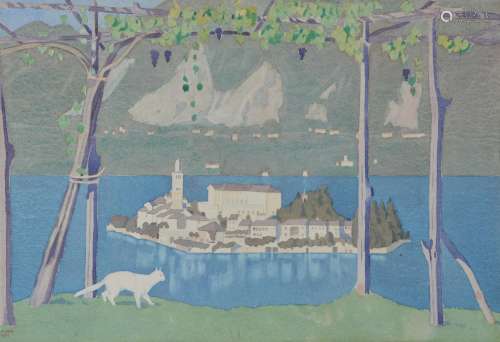 λ Margaret Gere (British 1878-1965) , Cat in an island landscape