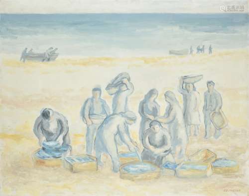 λ Manuel Colmeiro (Spanish1901-1999) Fisherfolk unloading the catch