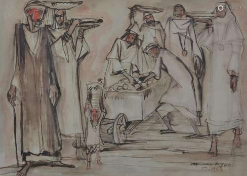 Ragheb Ayad (Egyptian 1892-1982) , Unloading the cart