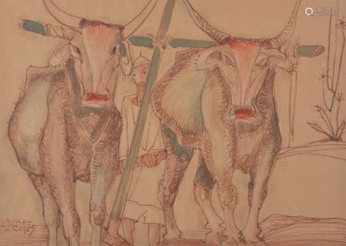 Ragheb Ayad (Egyptian 1892-1982) , Oxen