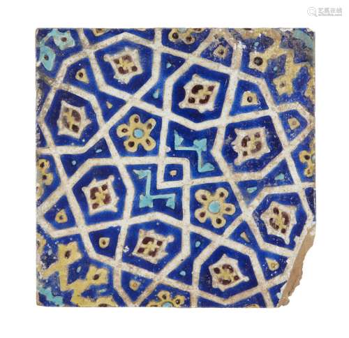 A Timurid cuerda seca pottery tile, Central Asia, 15th century, of square form, of square form,