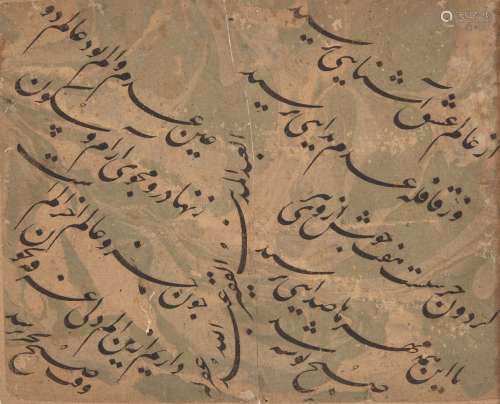 A calligraphic panel signed 'Abdullah, Deccan or Kashmir, India, late 17th century, black ink on