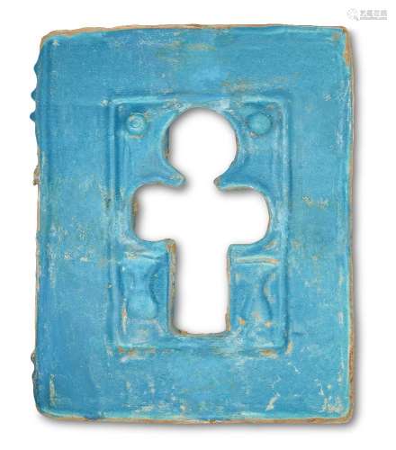 A restored turquoise glazed mihrab tile, Kashan, Iran, 13th century, of rectangular form, the