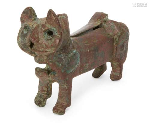 A small Khorasan bronze lion lock, Iran, 12th century, of two parts, with flat face, ears pricked