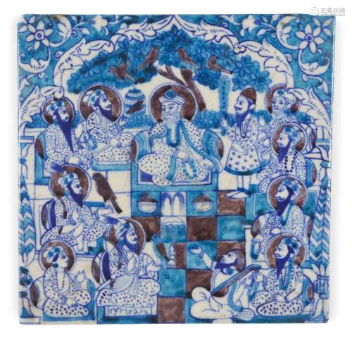 A Sikh pottery tile depicting portraits of the ten Gurus, North India, late 19th-early 20th century,