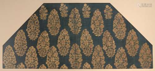An indigo Mughal cotton fragment with gold flowering plants, Rajasthan, North India, mid- to late