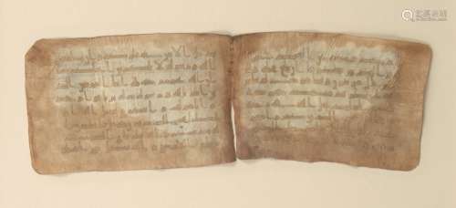 A gold Kufic Qur'an bifolio, North Africa or Near East, 9th/10th century, Qur'an XLVIII (sura al-
