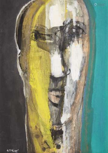 Adel El Siwi (Egyptian, b. 1952), Faces II, mixed media on thin buff paper, signed 'A. Siwi' in