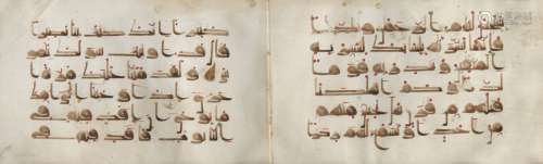 A Kufic Qu'ran bifolio Near East or North Africa, 10th century, Qur'an XIX (sura maryam), vv. 93-