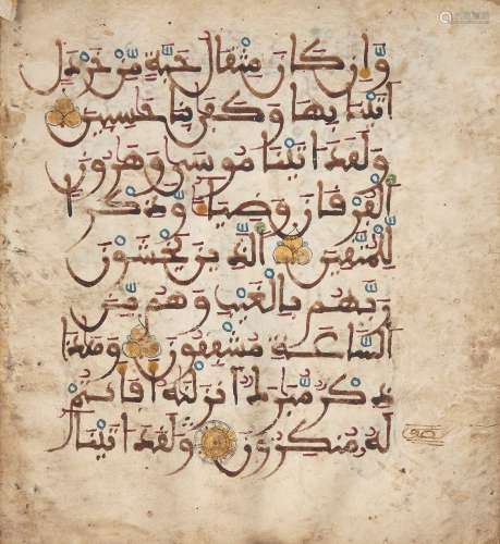 A Qur'an bifolio Andalusia or North Africa, circa 13th century, Arabic manuscript on vellum, each