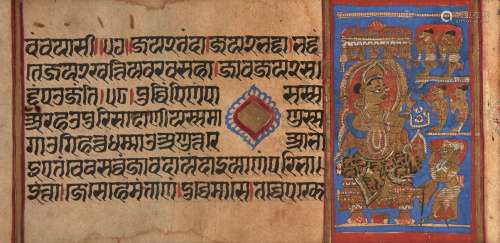 A double-sided illustrated Jain folio, probably from the Kalpasutra, Gujarat, Western India, late