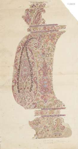 Three prepatory drawings for shawl design, Kashmir, India, late 19th century, largest 52cm. long (