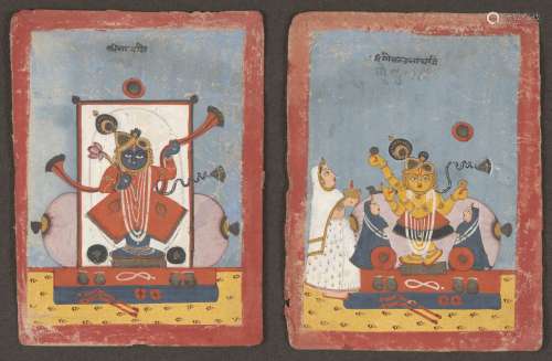 Srinathji in the guise of Shiva and Srinathji, Central India, circa 1700, opaque pigment on paper,
