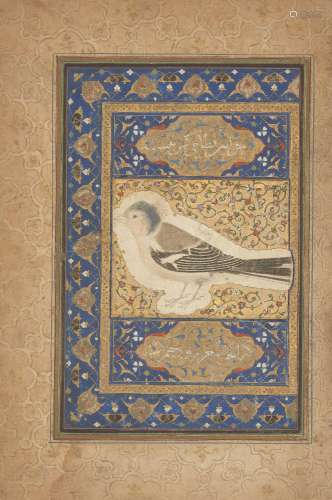 A Safavid illustrated folio, Iran, 16th and 18th century, gouache on paper heightened with gold,