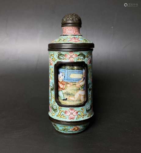 Enamel Painted Bronze Snuff Bottle With Mark