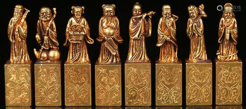 SET OF GILT BRONZE CAST BUDDHA SHAPE SEALS