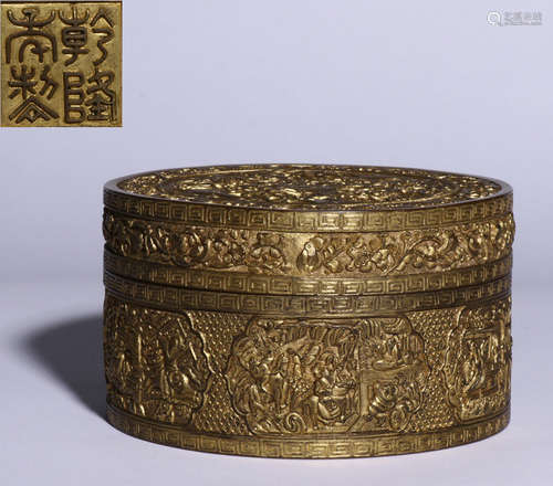 A GILT BRONZE CAST FIGURE PATTERN BOX