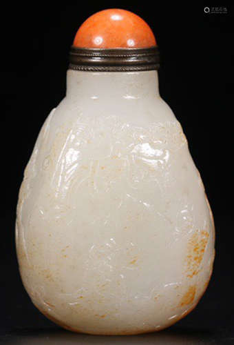 A HETIAN JADE CARVED FIGURE PATTERN SNUFF BOTTLE