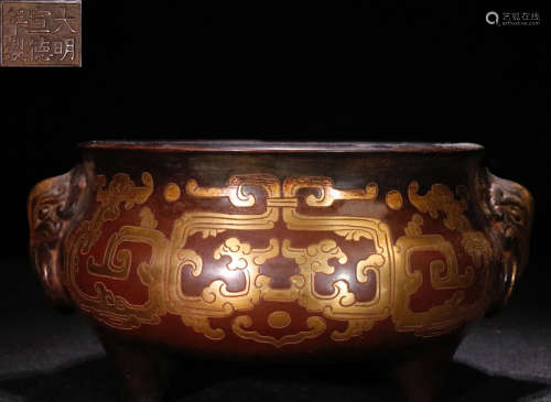A COPPER WITH GOLD DRGON PATTERN CENSER