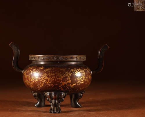 A COPPER CAST SPRINKLED GOLD CENSER