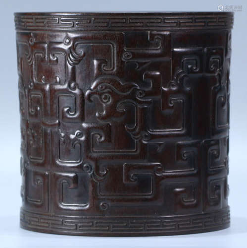 A XIAOYE ZITAN WOOD CARVED BRUSH POT