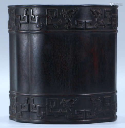 A XIAOYE ZITAN WOOD CARVED BRUSH POT