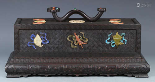 A ZITAN WOOD WITH GEM AUSPICIOUS PATTERN BOX