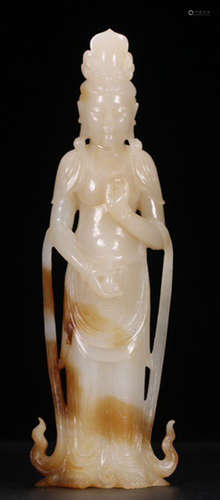 A HETIAN JADE CARVED GUANYIN BUDDHA STATUE