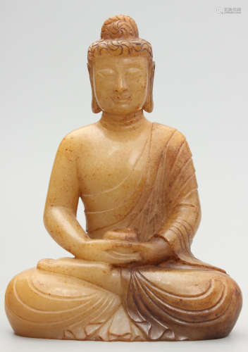 A HETIAN JADE CARVED SAKYAMUNI BUDDHA STATUE