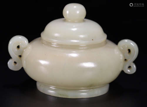 A HETIAN JADE CARVED DOUBLE EAR CENSER