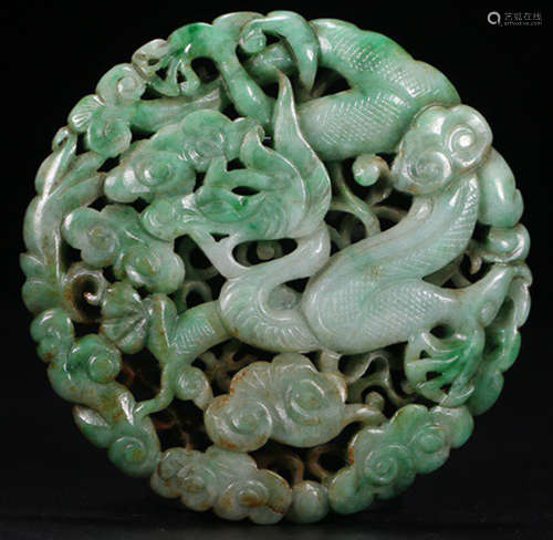 A JADEITE CARVED DRAGON PATTERN TABLET