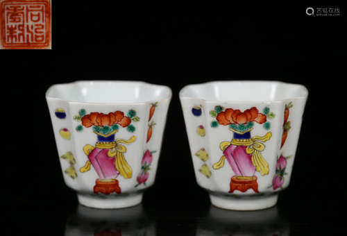 PAIR OF FAMILLE ROSE GLAZE AUSPICIOUS PATTERN CUPS