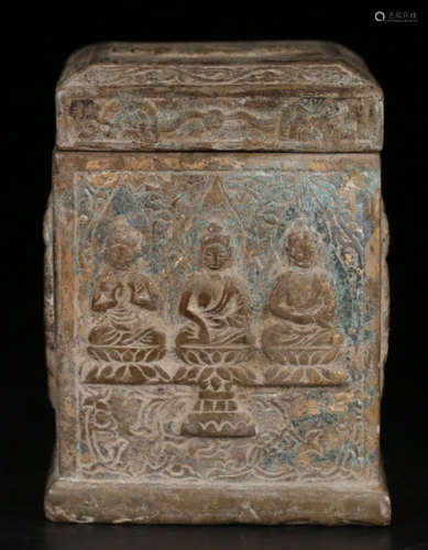 A STONE CARVED BUDDHA PATTERN BOX