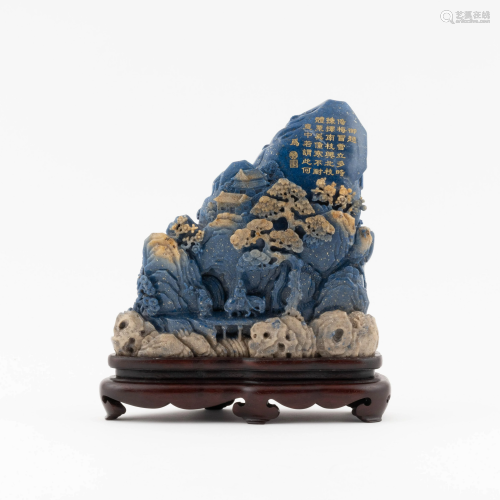 CARVED LAPIS LAZULI MOUNTAIN ON STAND