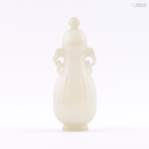 CARVED WHITE JADE LIDDED VASE