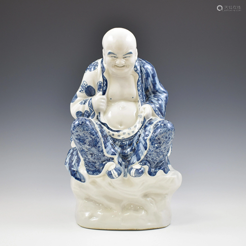 BLUE UNDERGLAZE PORCELAIN SEATED BUDDHA