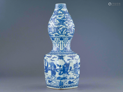 MING JIAJING BLUE & WHITE DOUBLE GOURD VASE