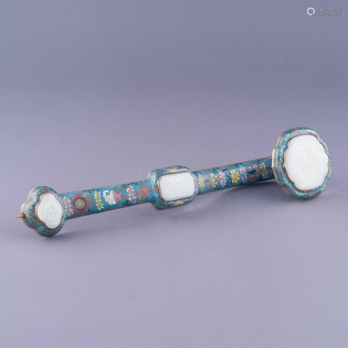 A JADE AND CLOISONNE RUYI SCEPTERS, …