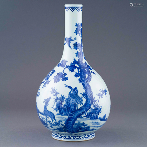 QIANLONG BLUE & WHITE CRANE PINE & DEER L…