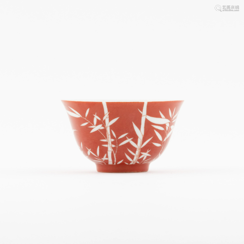 DAOGUANG REVERSED RED BAMBOO PORCELAIN B…